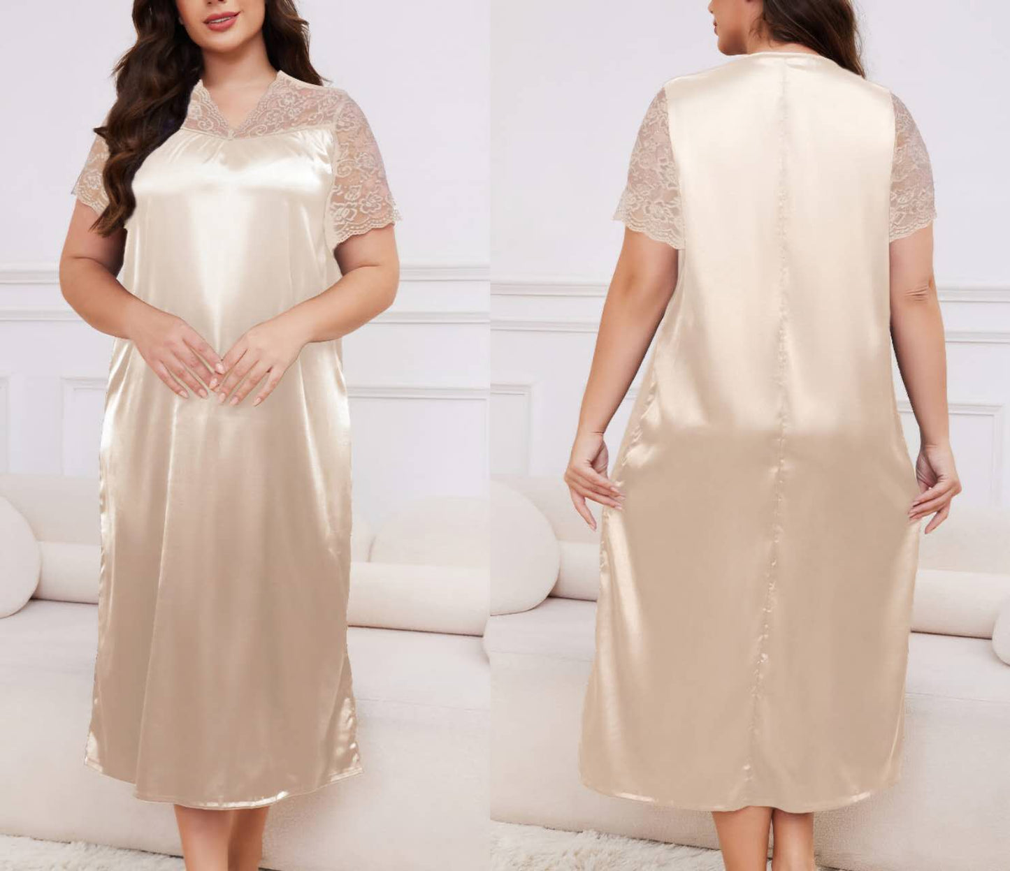 Satin with lace sleeves