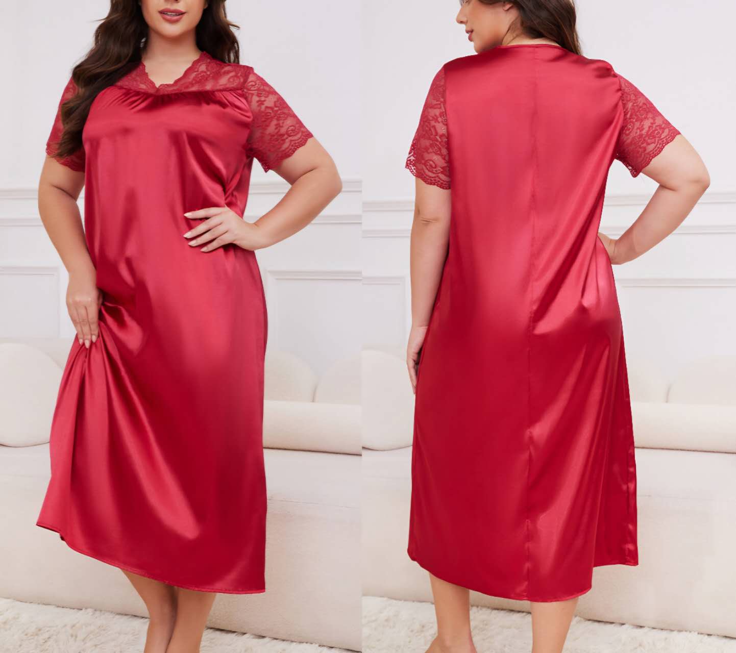 Satin with lace sleeves