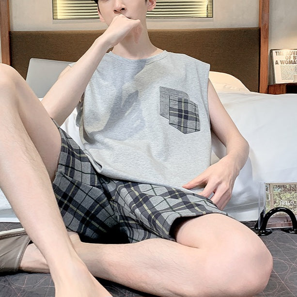 Men Sleeveless Full-Cotton Pyjamas