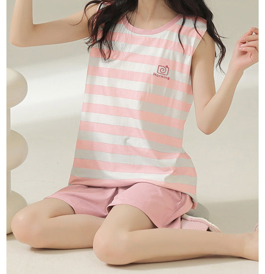 Sans manches à bandes roses