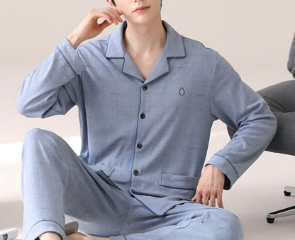 Men Button Longsleeves Cotton: Blue