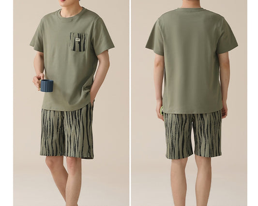 Men Short Sleeves with Short: Deep green