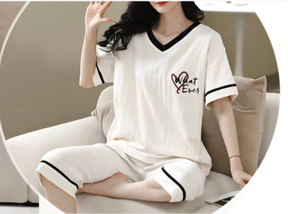 Pyjama court en coton : crème