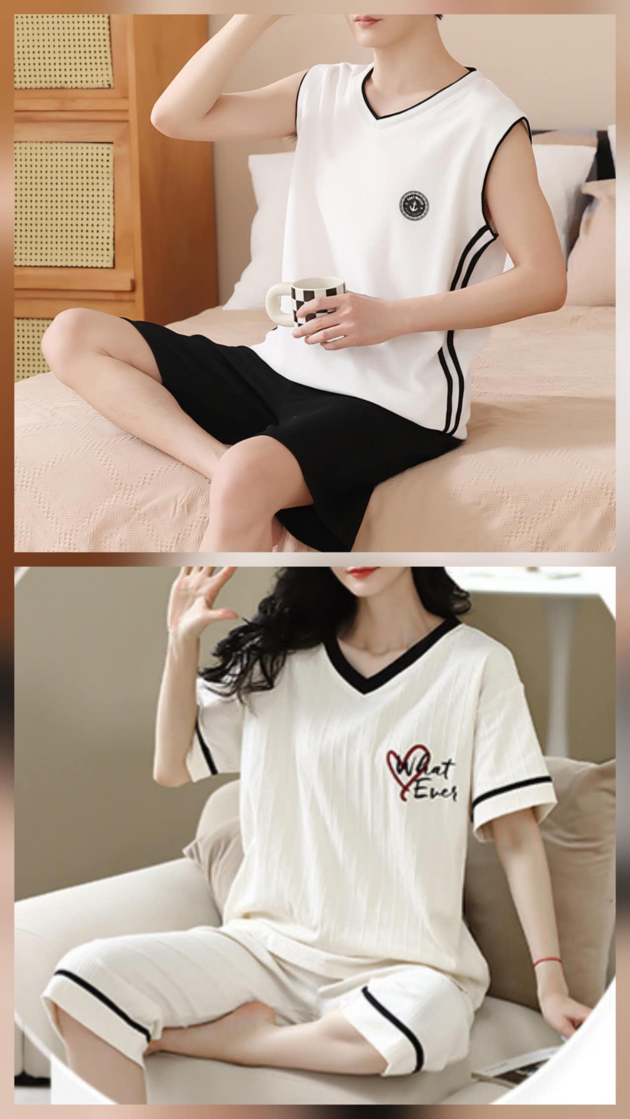 Pyjama court en coton : crème