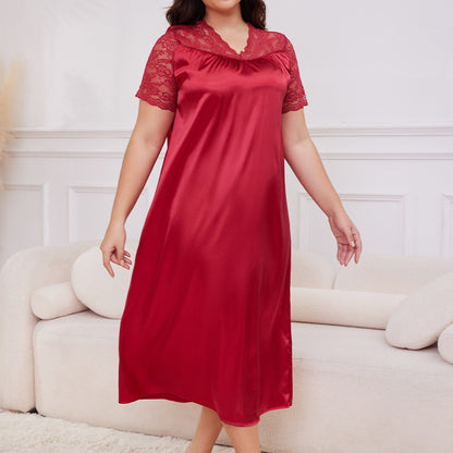 Satin with lace short-sleeves