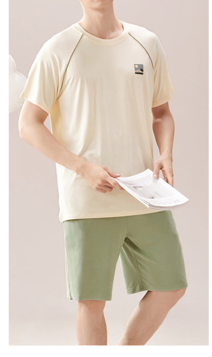 Pyjama pour couple : crème sur vert
