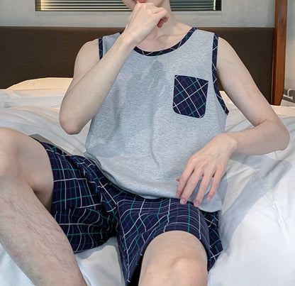 Men Sleeveless Full-Cotton Pyjamas