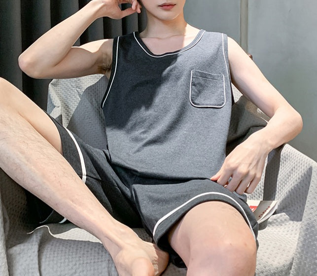 Men Sleeveless Vest Cotton: Grey