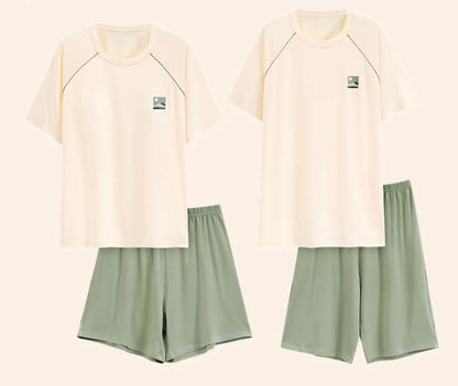 Pyjama pour couple : crème sur vert