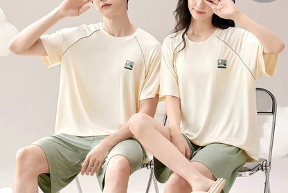 T-shirt à manches courtes et short pour homme : crème sur vert