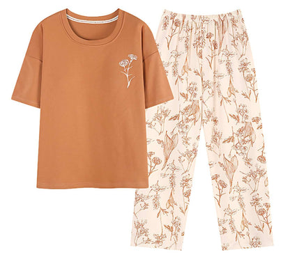 Burnt Orange Flowery Cotton Pyjamas