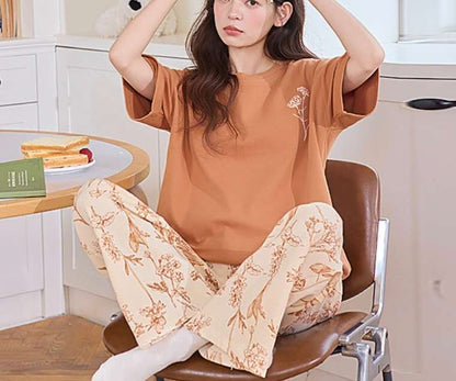 Burnt Orange Flowery Cotton Pyjamas