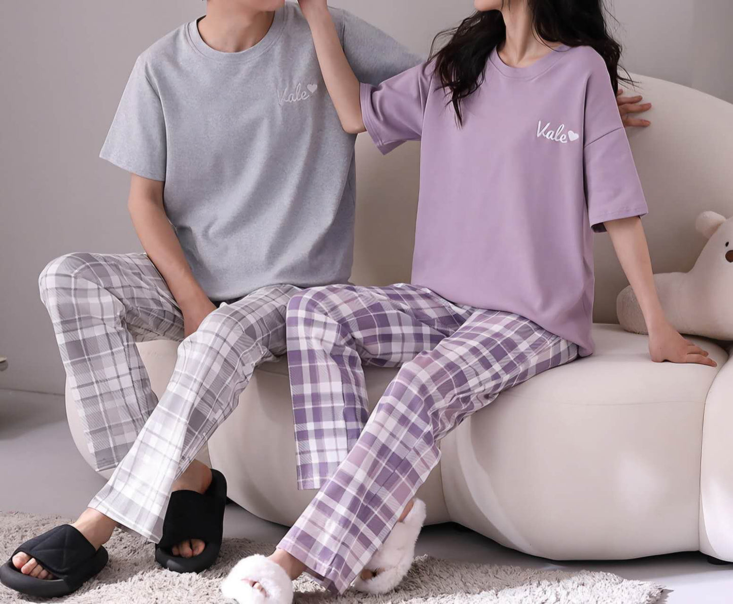 Couple Pajamas: Purple and Grey