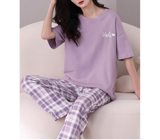 Short Sleeves with Trousers Cotton Pajamas