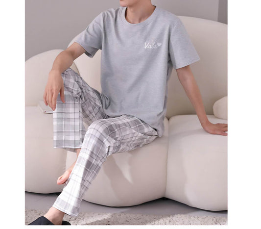 Men shortsleeves with trousers pajamas