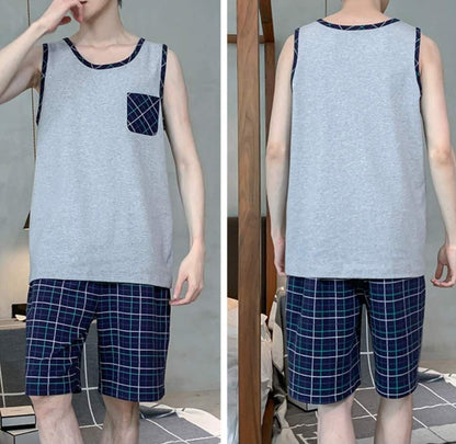 Men Sleeveless Full-Cotton Pyjamas