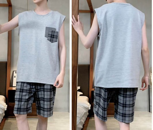 Men Sleeveless Full-Cotton Pyjamas