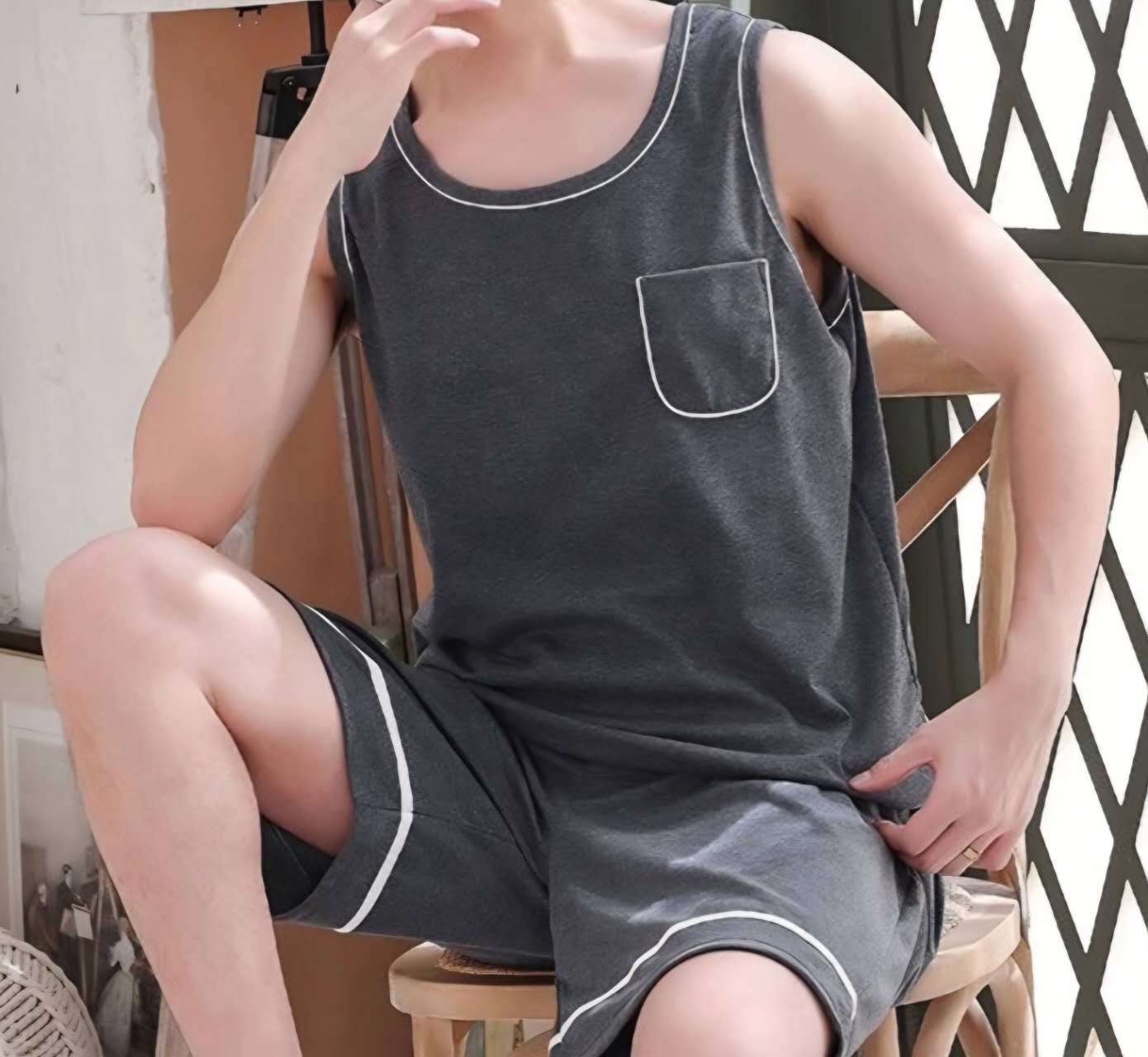 Men Sleeveless Full-Cotton Pyjamas