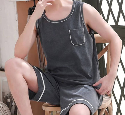 Men Sleeveless Full-Cotton Pyjamas