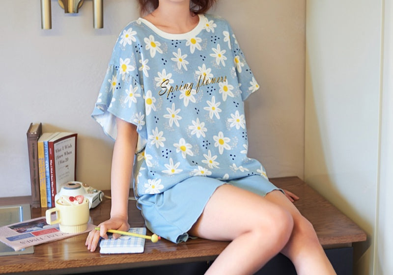 Cotton Pajamas Shorts with Shortsleeves