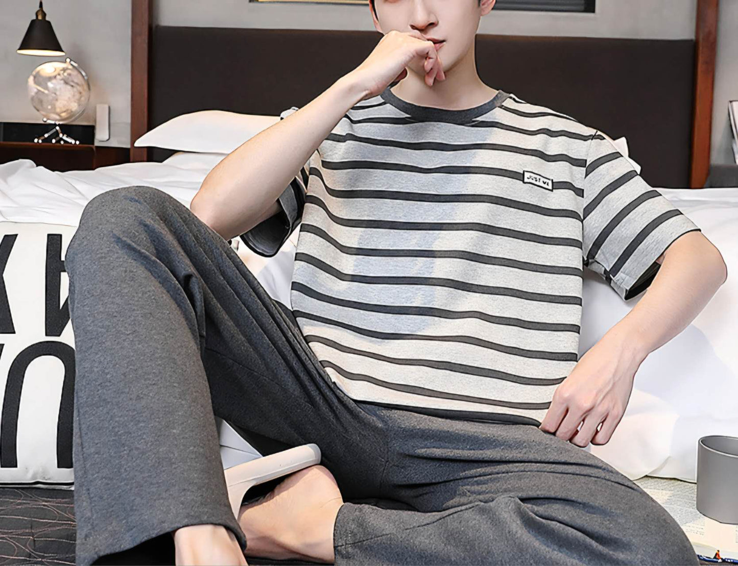 Men Strip Cotton Shortsleeves