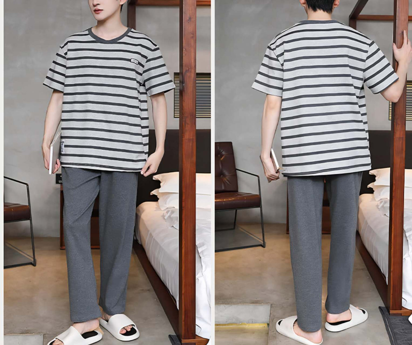 Men Strip Cotton Shortsleeves