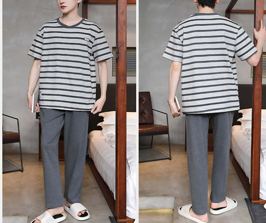 Men Strip Cotton Shortsleeves