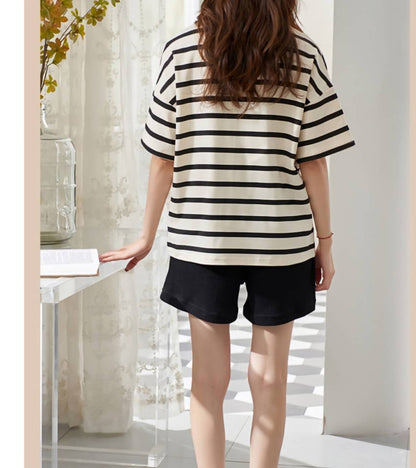 Short en coton à rayures noires