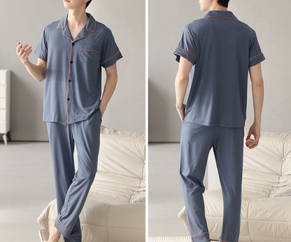 Chemise boutonnée à manches courtes et pantalon pour homme
